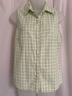 Columbia Light Green Plaid Sleeveless Button-Down Shirt